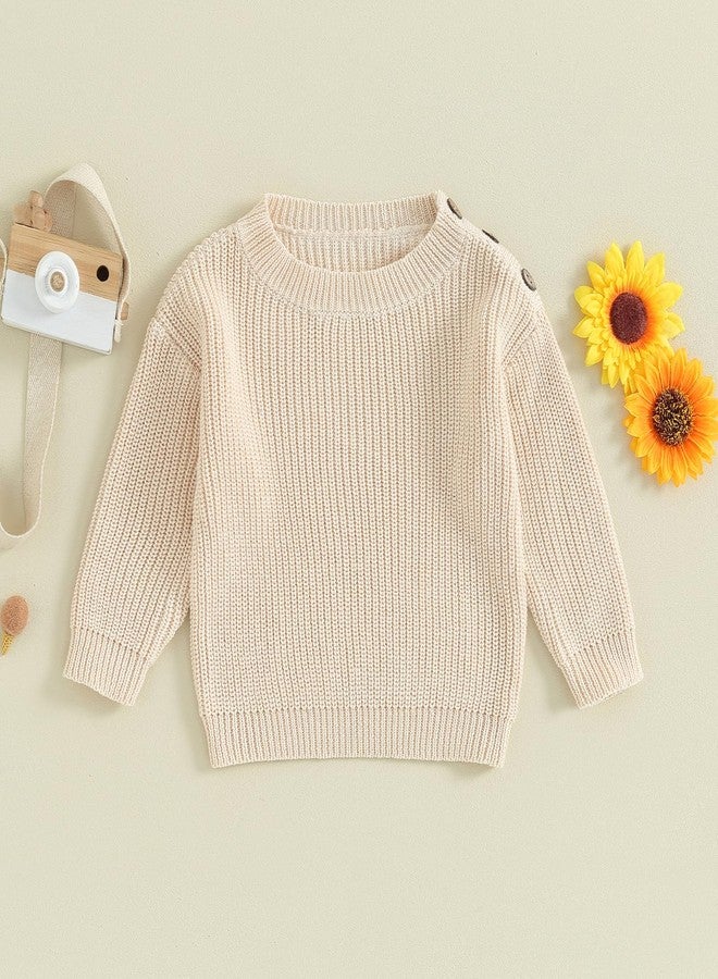 FOMOYUU Newborn Toddler Baby Boys Girls Pullover Sweater Cotton Knit Button Closure Fall Winter Clothes Outfit (Cream White, 0-3 Months) - Image 2