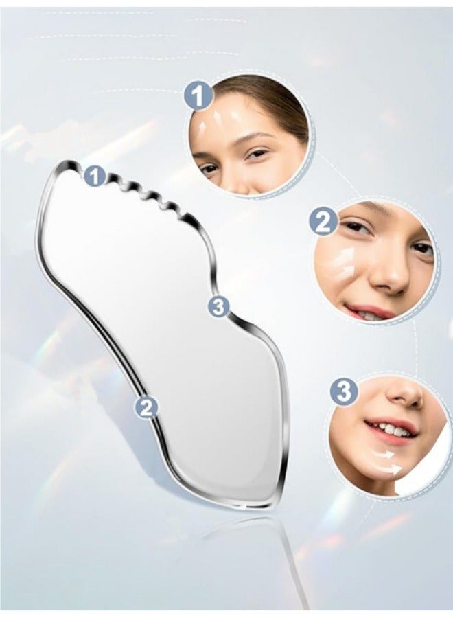 أداة غوا شا المعدنية للوجه من الفولاذ المقاوم للصدأ لشد البشرة وتدليكها وكشطها، أداة تجميل للجسم والعينين والرقبة مع حقيبة سفر - Image 2