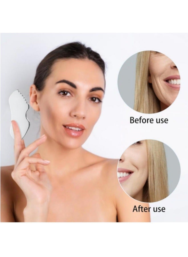 أداة غوا شا المعدنية للوجه من الفولاذ المقاوم للصدأ لشد البشرة وتدليكها وكشطها، أداة تجميل للجسم والعينين والرقبة مع حقيبة سفر - Image 4