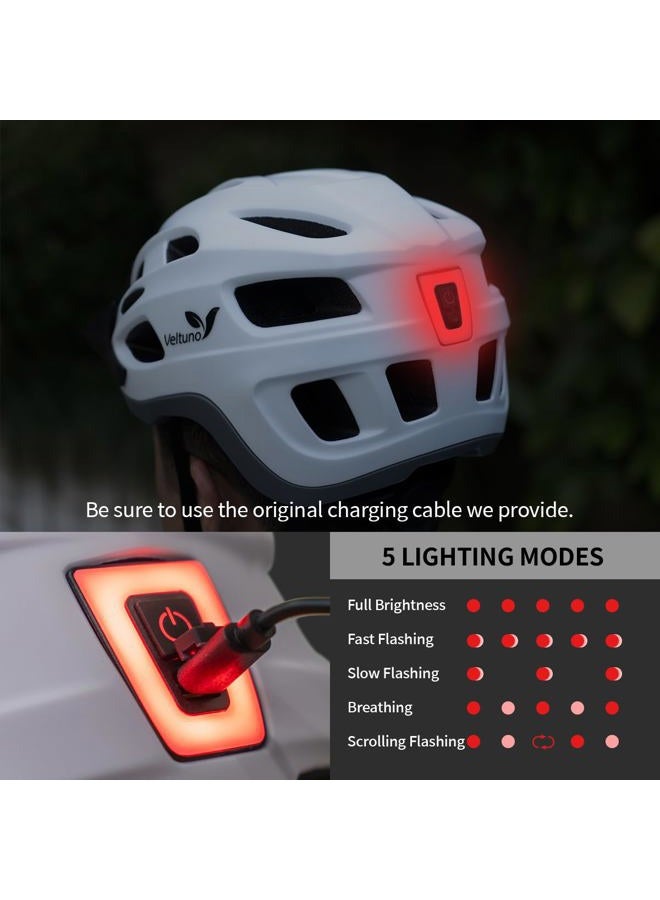 Veltuno Bike Helmet for Adults, Lightweight Mountain Bicycle Helmet with USB Rechargeable LED Rear Light, Removable Sun Visor for Women, Men, Suitable for Cycling and Commuting (White, Large) - Image 5