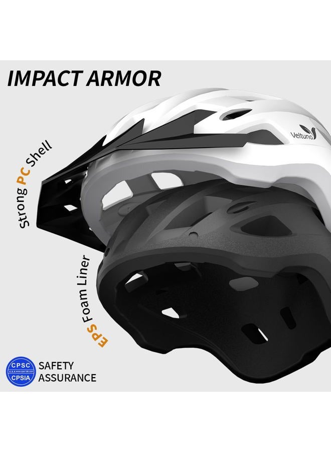 Veltuno Bike Helmet for Adults, Lightweight Mountain Bicycle Helmet with USB Rechargeable LED Rear Light, Removable Sun Visor for Women, Men, Suitable for Cycling and Commuting (White, Large) - Image 2