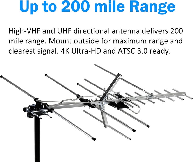 Five Star Yagi Satellite HD TV Antenna up to 200 Mile Long Range, Attic or Roof Mount Digital OTA TV Antenna for 4K Supports 4 TVs Installation Kit & Mounting Pole, Radio/FM Antenna - Image 4