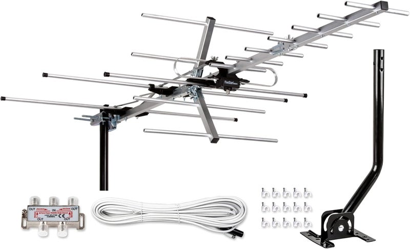 Five Star Yagi Satellite HD TV Antenna up to 200 Mile Long Range, Attic or Roof Mount Digital OTA TV Antenna for 4K Supports 4 TVs Installation Kit & Mounting Pole, Radio/FM Antenna - Image 1