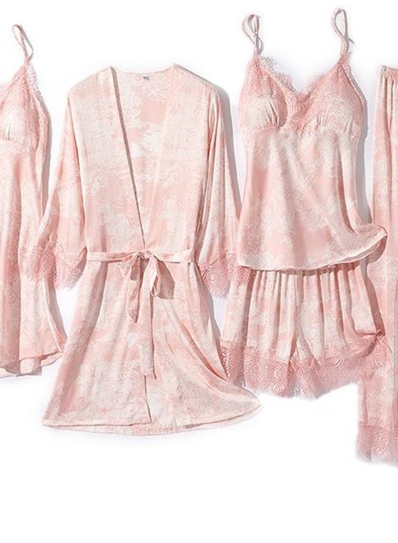 5pcs thin suspender pajamas V-neck robe set  - Image 2