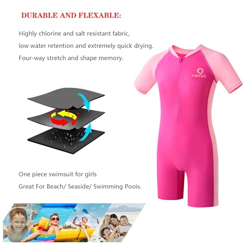 karrack Girls and Boys One Piece Rash Guard Swimsuit Kid Water Sport Short Swimsuit UPF 50+ Sun Protection Bathing Suits Pink (Size 8-10Years) - Image 3