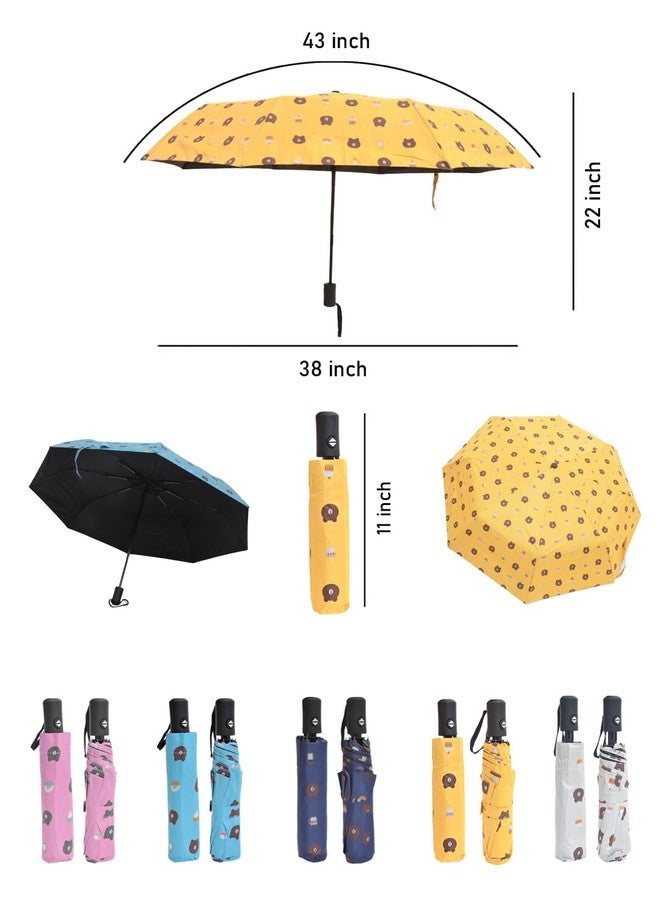 FABINALIV Yellow Cartoon Print Auto ON/OFF Waterproof Automatic Compact Umbrella (FLUB-1027-Yellow) - Image 5
