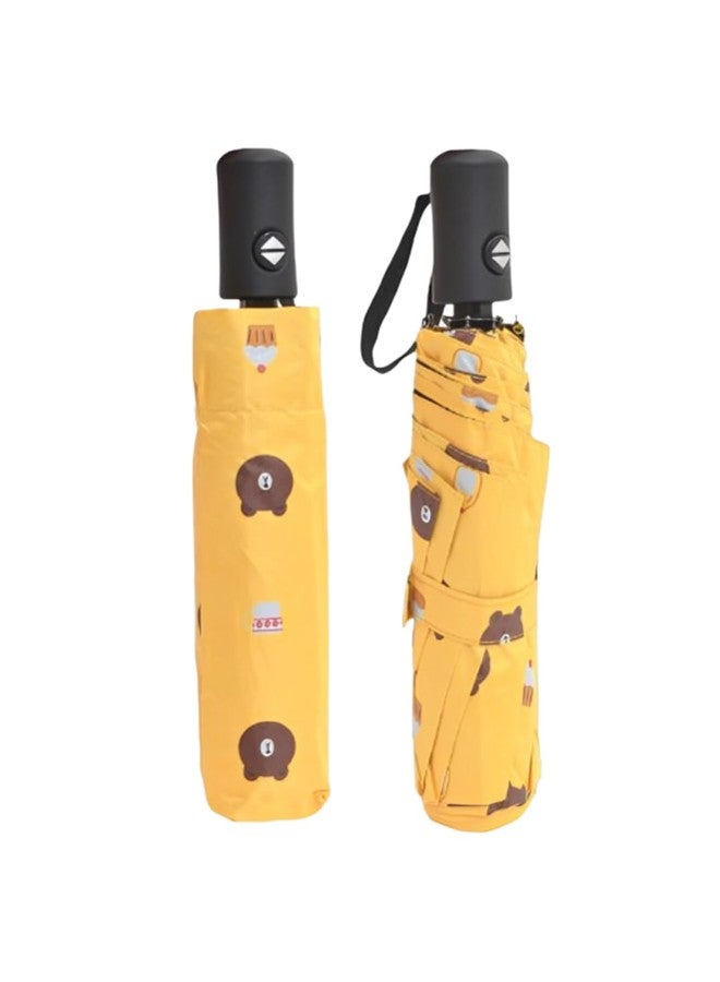 FABINALIV Yellow Cartoon Print Auto ON/OFF Waterproof Automatic Compact Umbrella (FLUB-1027-Yellow) - Image 1