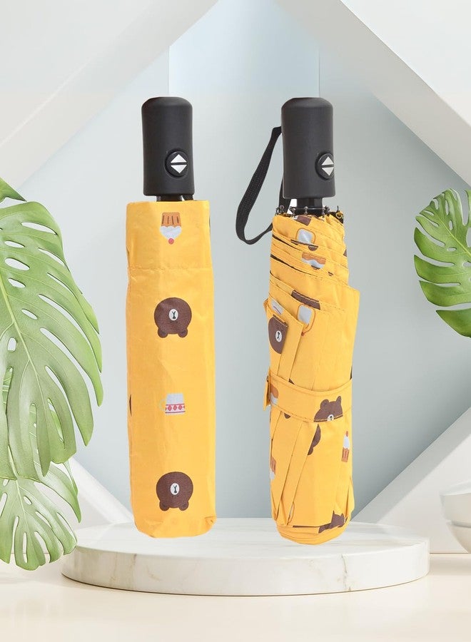 FABINALIV Yellow Cartoon Print Auto ON/OFF Waterproof Automatic Compact Umbrella (FLUB-1027-Yellow) - Image 2
