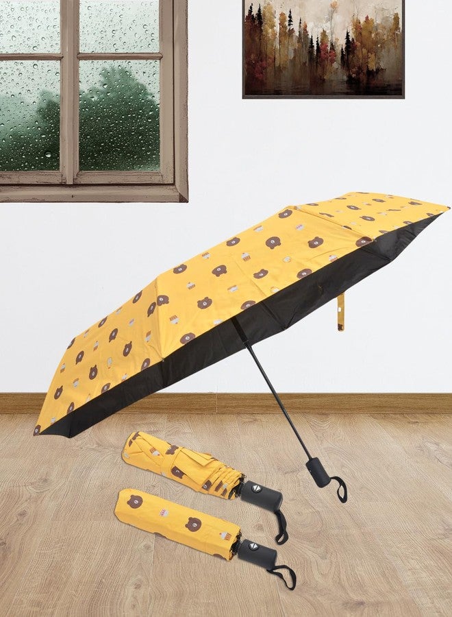 FABINALIV Yellow Cartoon Print Auto ON/OFF Waterproof Automatic Compact Umbrella (FLUB-1027-Yellow) - Image 4
