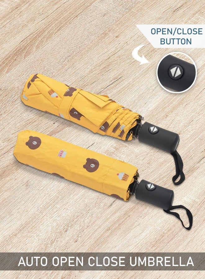 FABINALIV Yellow Cartoon Print Auto ON/OFF Waterproof Automatic Compact Umbrella (FLUB-1027-Yellow) - Image 3