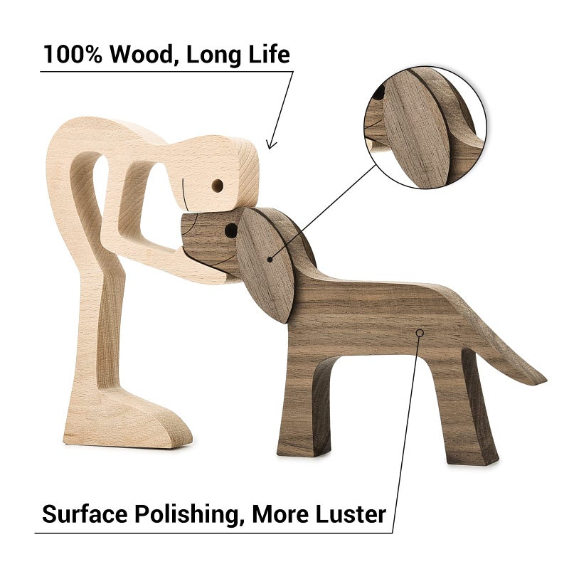 ishine Handmade Wooden Man and Dog Figurine - Home Decor Sculpture  Large 10x6x0.8in  Eco-Friendly Gift - Image 3