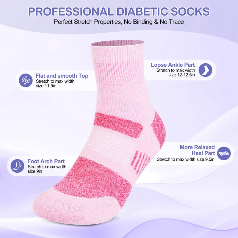 Bulinlulu Diabetic Ankle Socks for Women size 9-11, 6 Pairs Non Binding Diabetic Wide Socks for Men(PinkPurpleLavenderBlackWhiteBlue) - Image 2