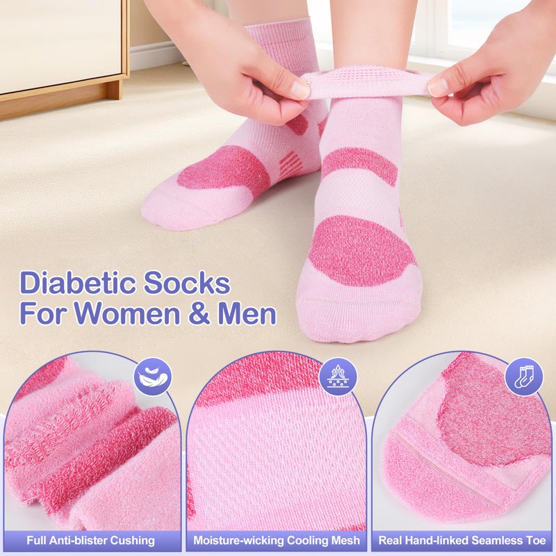 Bulinlulu Diabetic Ankle Socks for Women size 9-11, 6 Pairs Non Binding Diabetic Wide Socks for Men(PinkPurpleLavenderBlackWhiteBlue) - Image 3