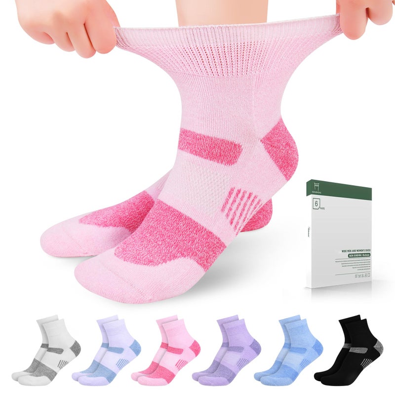 Bulinlulu Diabetic Ankle Socks for Women size 9-11, 6 Pairs Non Binding Diabetic Wide Socks for Men(PinkPurpleLavenderBlackWhiteBlue) - Image 1