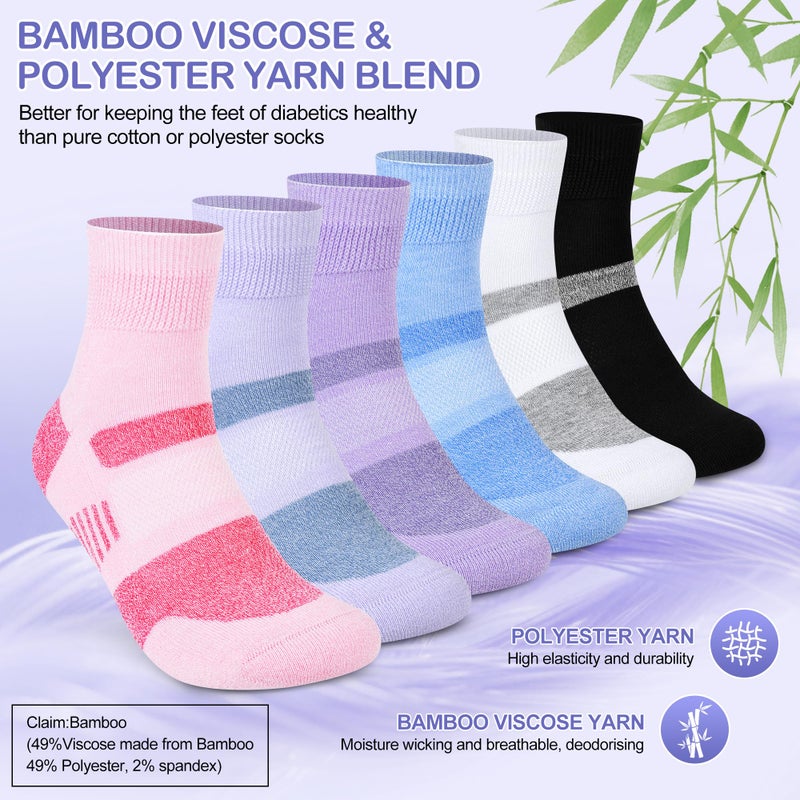 Bulinlulu Diabetic Ankle Socks for Women size 9-11, 6 Pairs Non Binding Diabetic Wide Socks for Men(PinkPurpleLavenderBlackWhiteBlue) - Image 4