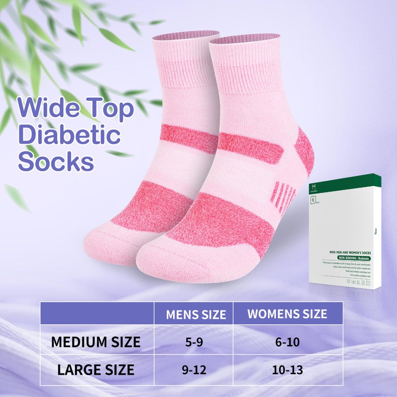 Bulinlulu Diabetic Ankle Socks for Women size 9-11, 6 Pairs Non Binding Diabetic Wide Socks for Men(PinkPurpleLavenderBlackWhiteBlue) - Image 5