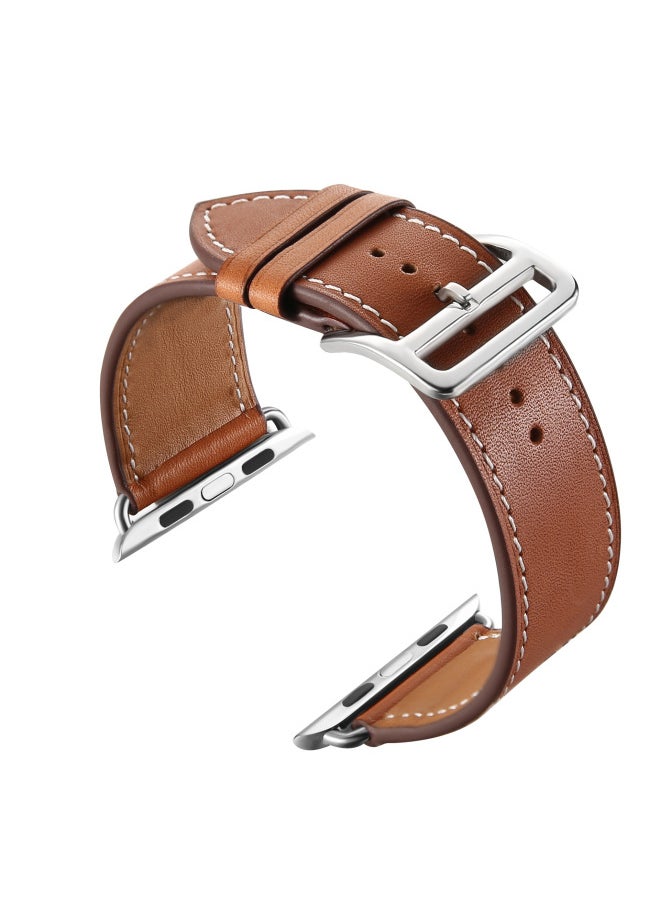 Generic - Suitable For Apple Watch Apple Watch Strap Top Layer Cowhide Genuine Leather Explosive Single Circle Watch Strap-Color:38/40/41 Palm Print Orange - Image 1