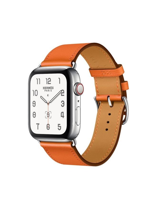 Generic - Suitable For Apple Watch Apple Watch Strap Top Layer Cowhide Genuine Leather Explosive Single Circle Watch Strap-Color:38/40/41 Palm Print Orange - Image 1