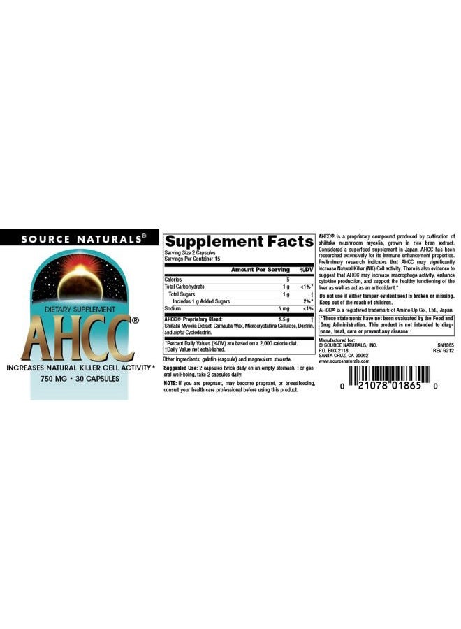 Source Naturals AHCC 750 ملغ يزيد من نشاط خلايا القاتل الطبيعي* - 30 كبسولة - Image 4