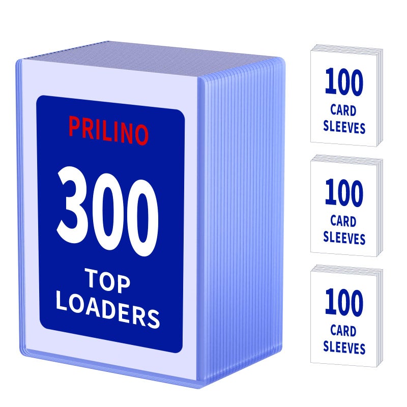 Prilino 600ct Card Sleeves Top Loaders for Cards - 35pt 3"x4" Topload Holders, Hard Plastic Card Protectors, Premium Topload Holders for Collectible(300 Top Loaders + 300 Soft Sleeves) - Image 1