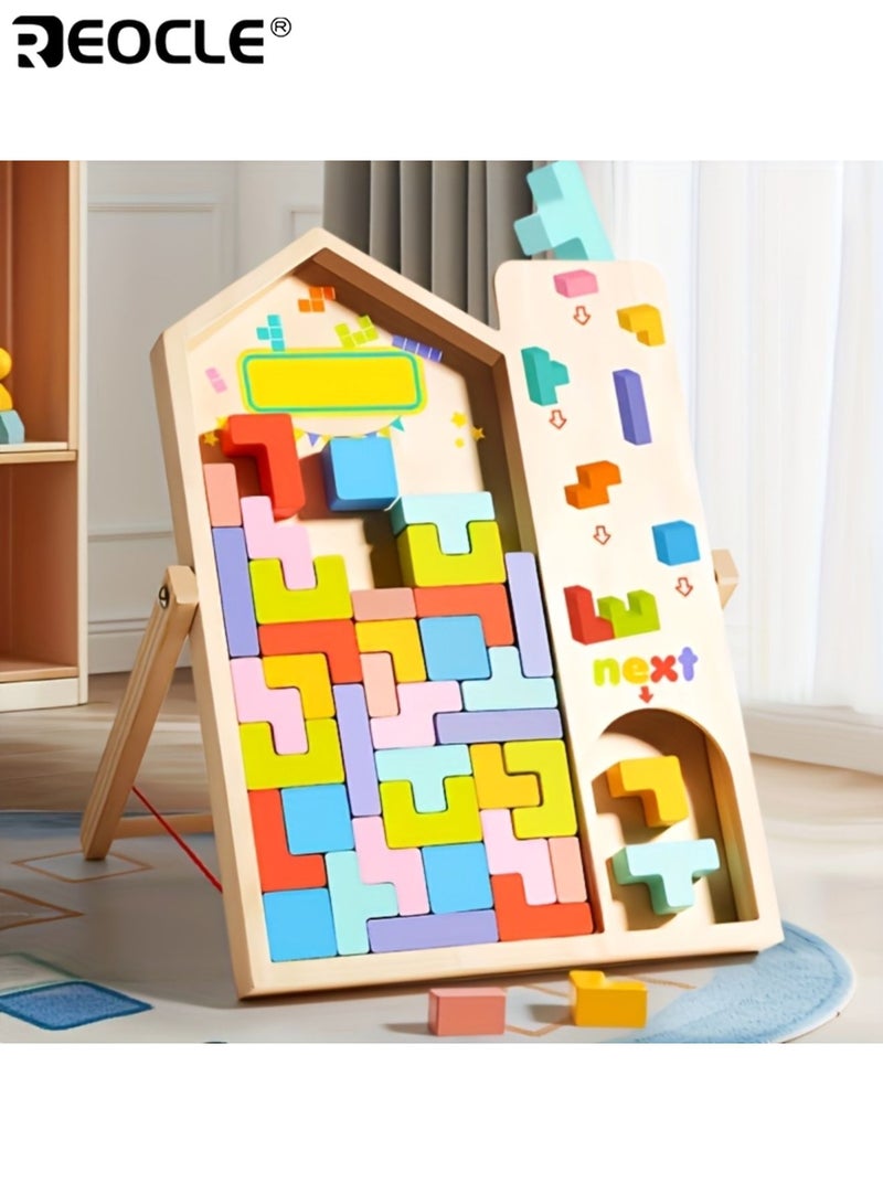 REOCLE Kid's 3D Wooden Puzzle Blocks with Interlocking Design and Colorful Pieces DIY Educational Toy with Spatial Reasoning Training for Kids Creative Play - Image 1