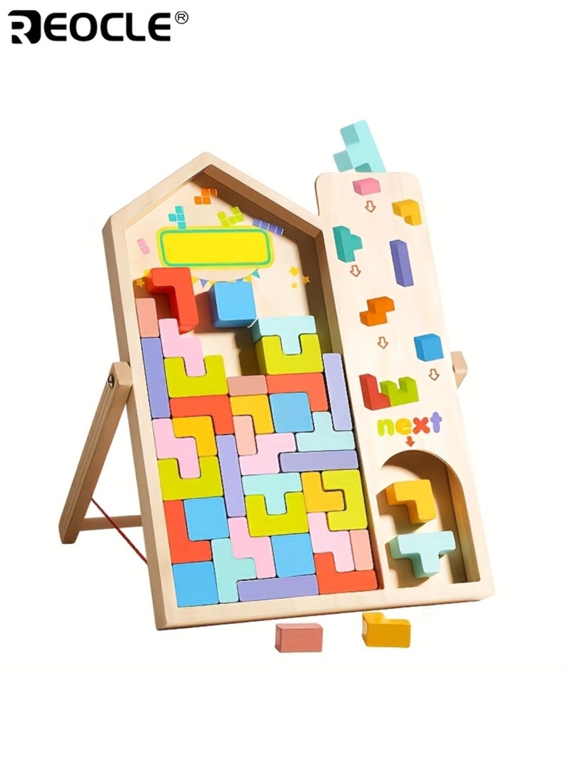 REOCLE Kid's 3D Wooden Puzzle Blocks with Interlocking Design and Colorful Pieces DIY Educational Toy with Spatial Reasoning Training for Kids Creative Play - Image 3