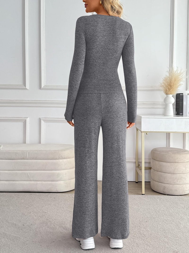 LILLUSORY Womens 2 Piece Matching Lounge Sets 2025 Fall Fashion Knit Sweater Airport Travel Vacation Outfits Gym Sweatsuits Grey L - Image 4