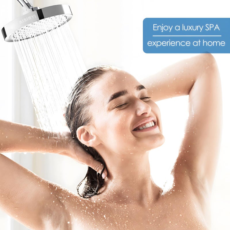 AISINYI High Pressure Rainfall Shower Head, 6 Inches Luxury Modern Showerhead with Perfect Adjustable Replacement, Removable Restrictor, Easy Installation for Your Bathroom Shower Heads(Chrome Plated) - Image 2