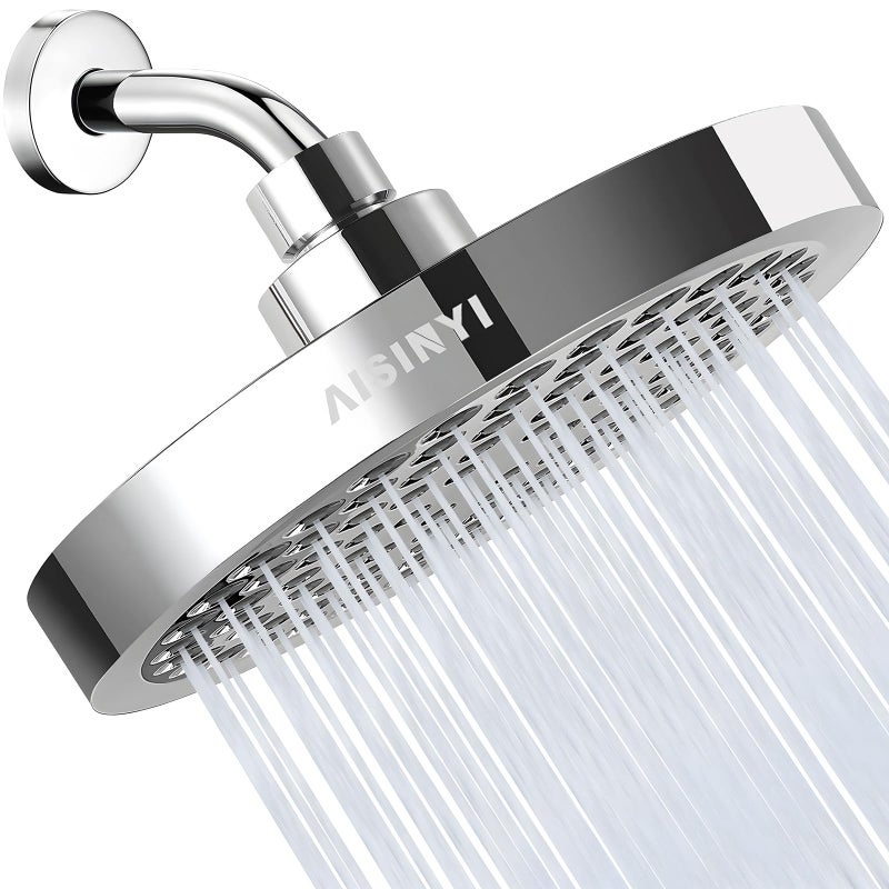 AISINYI High Pressure Rainfall Shower Head, 6 Inches Luxury Modern Showerhead with Perfect Adjustable Replacement, Removable Restrictor, Easy Installation for Your Bathroom Shower Heads(Chrome Plated) - Image 1