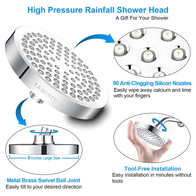 AISINYI High Pressure Rainfall Shower Head, 6 Inches Luxury Modern Showerhead with Perfect Adjustable Replacement, Removable Restrictor, Easy Installation for Your Bathroom Shower Heads(Chrome Plated) - Image 3