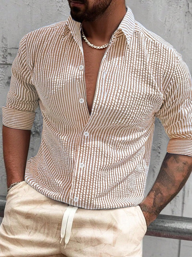 Lymio Shirt for Men || Regular Fit Stylish Shirt for Men (Crush-Lining-Khakhi-M) - Image 5