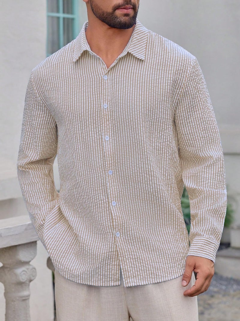 Lymio Shirt for Men || Regular Fit Stylish Shirt for Men (Crush-Lining-Khakhi-M) - Image 2