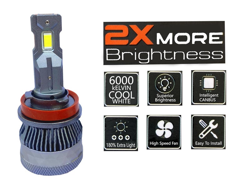 autofriend مصباح أمامي LED، H/8، H11 40000LM، 6000K أبيض بارد، IP67 مقاوم للماء (af-Glowdrive_H11/H8_200w) - Image 2