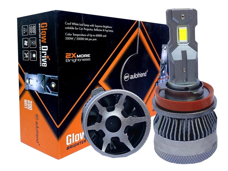 autofriend مصباح أمامي LED، H/8، H11 40000LM، 6000K أبيض بارد، IP67 مقاوم للماء (af-Glowdrive_H11/H8_200w) - Image 1