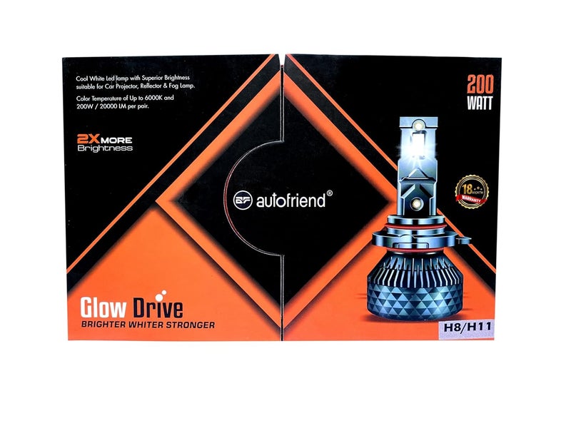 autofriend مصباح أمامي LED، H/8، H11 40000LM، 6000K أبيض بارد، IP67 مقاوم للماء (af-Glowdrive_H11/H8_200w) - Image 4