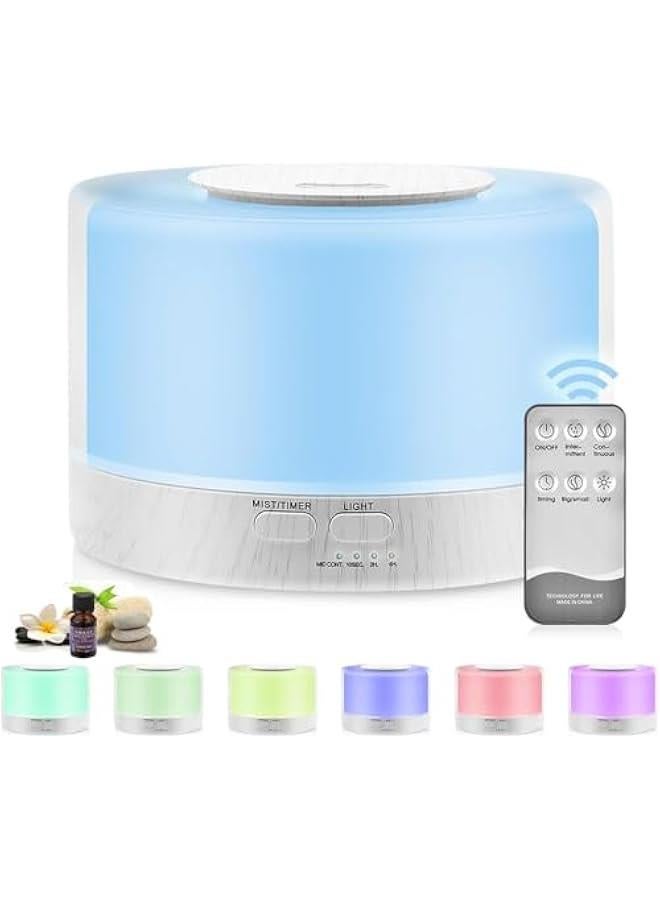 500ML Ultrasonic Essential Oil Diffuser,Aromatherapy Diffuser with 7 Color LED Lights and Timer Cool Mist Humidifier with Waterless Auto Shut-off Function and Remote Control (White wood grain)