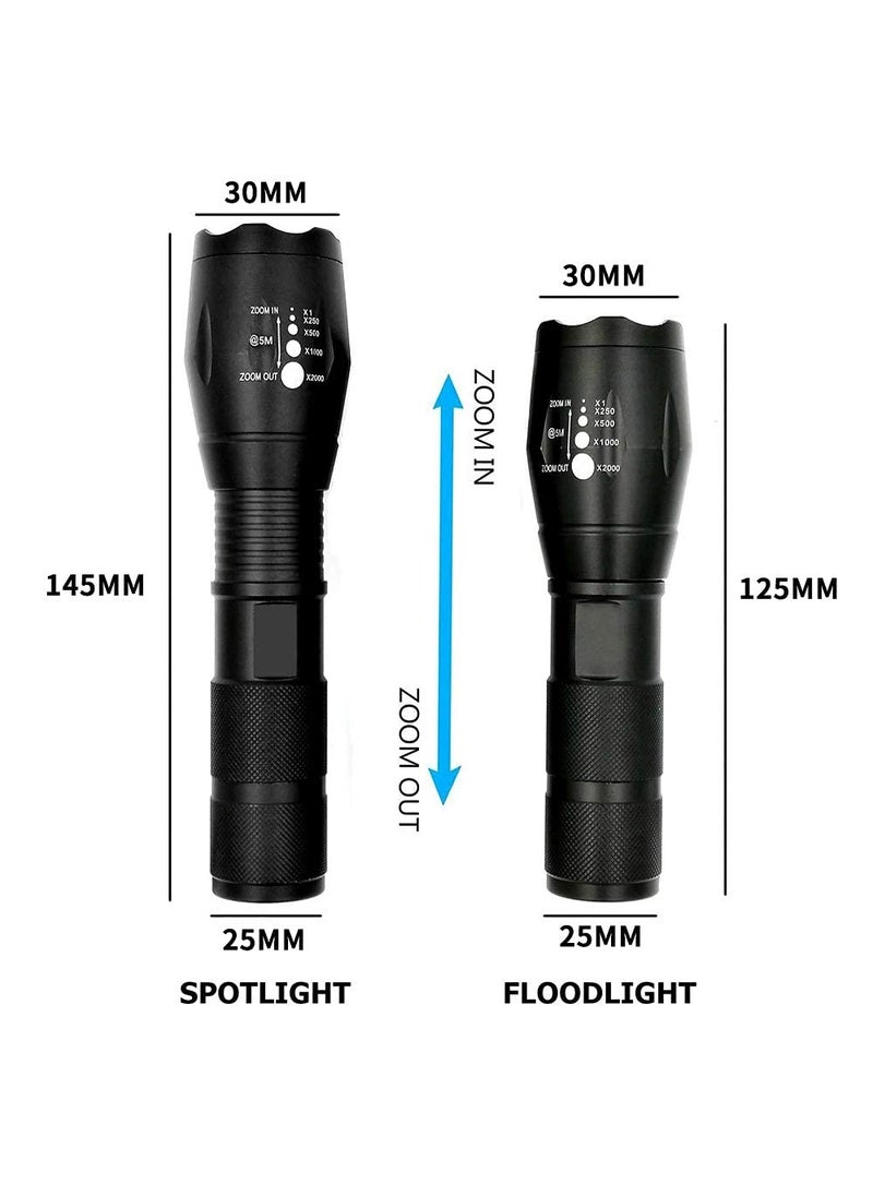 KARTUNBOX KARTUNBOXMetal Led Torch Flashlight Xml T6 Water Resistance 5 Modes Adjustable Focus Rechargeable Torch Handheld Light Zoomable Led Adjustable Focus Tactical Flashlight Pack of1 Black  - Image 2