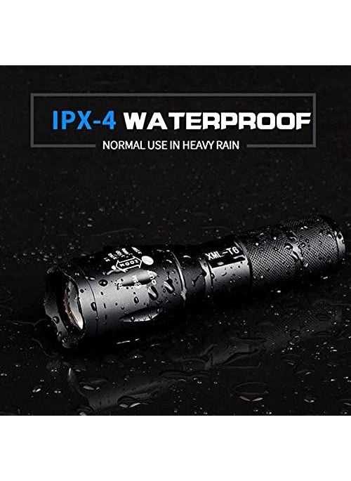 KARTUNBOX KARTUNBOXMetal Led Torch Flashlight Xml T6 Water Resistance 5 Modes Adjustable Focus Rechargeable Torch Handheld Light Zoomable Led Adjustable Focus Tactical Flashlight Pack of1 Black  - Image 4