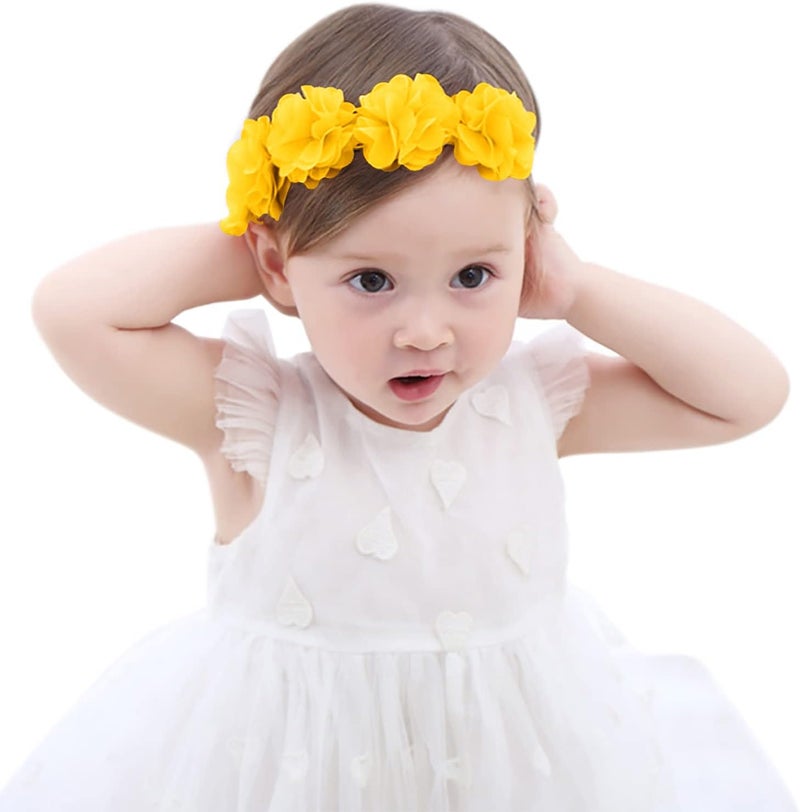Fmeida Baby Girls Headbands for 4-24M | Soft Flower Crown (Fits 14.96"-18.89" Head) - Image 1