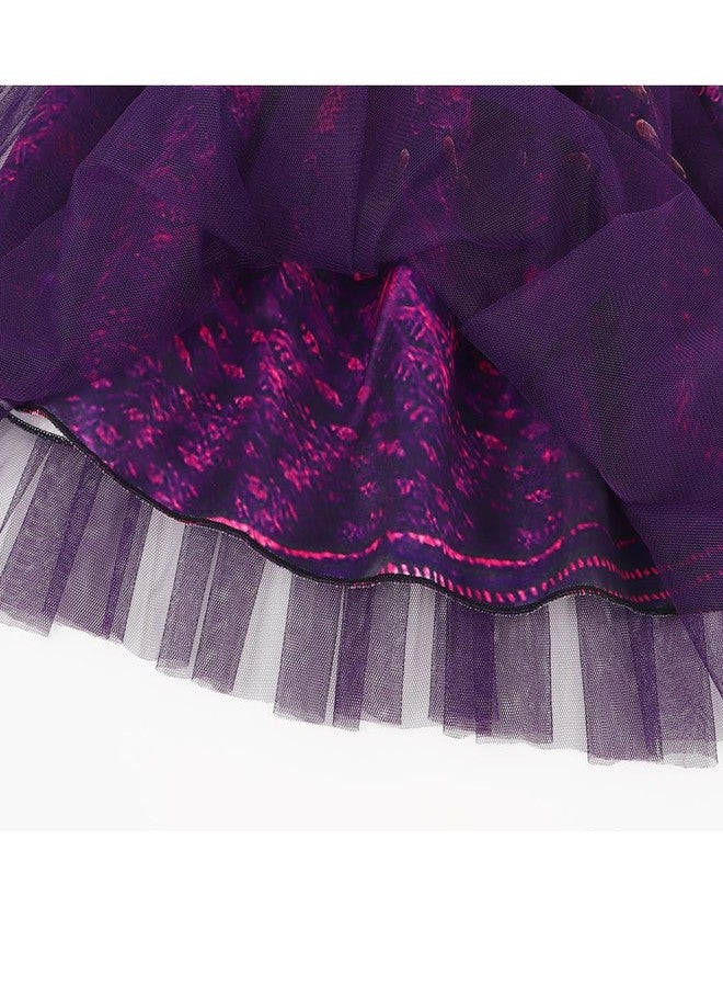 Uivic Mal Costume for Girls Cosplay Evie Outfit Villian Kids Princess Halloween Party Dress Up with Wig (Purple, 4years-5years) - Image 5