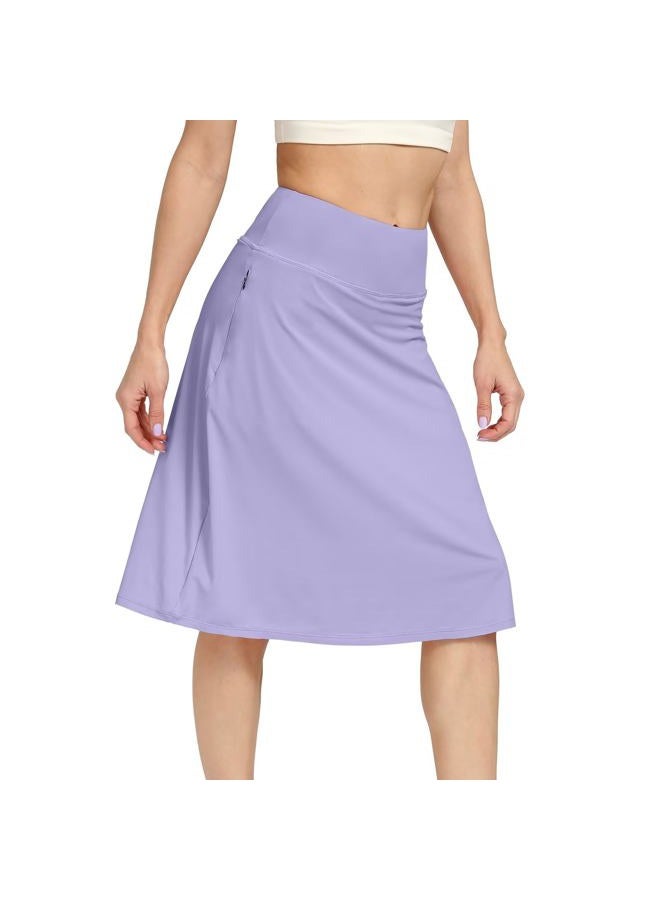 KGKE Womens Midi Knee-Length Skirt with Built-in Skorts Hidden Drawstring Zippered Pockets Appropriate for Working Casual Office, Purple, XL - Image 4