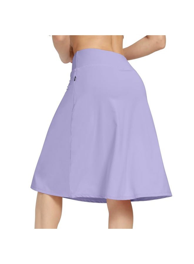 KGKE Womens Midi Knee-Length Skirt with Built-in Skorts Hidden Drawstring Zippered Pockets Appropriate for Working Casual Office, Purple, XL - Image 5
