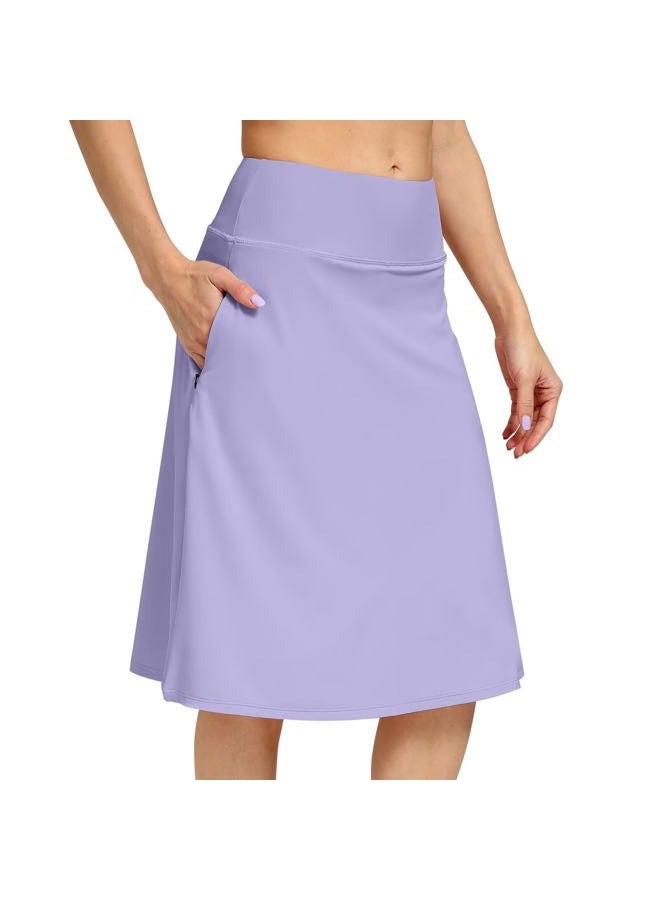 KGKE Womens Midi Knee-Length Skirt with Built-in Skorts Hidden Drawstring Zippered Pockets Appropriate for Working Casual Office, Purple, XL - Image 1
