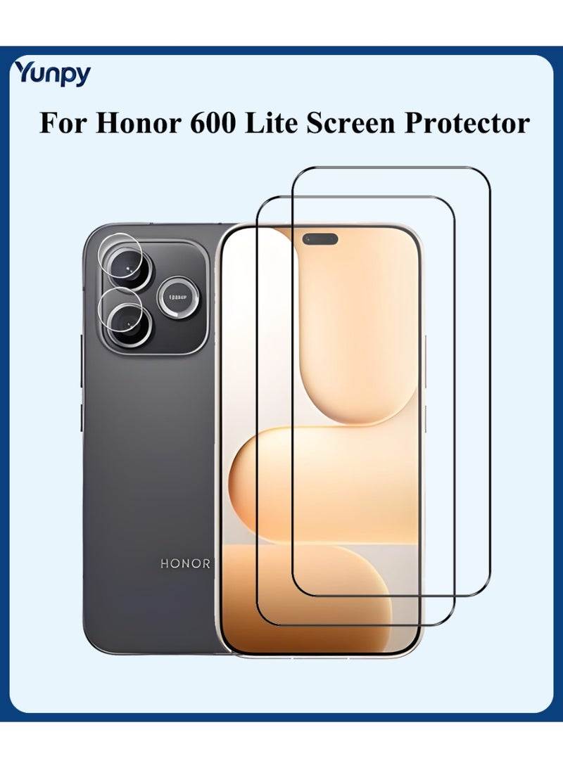 Yunpy [2+1 Packs] for Honor 600 Lite Tempered Glass Screen Protector with Camera Lens Film, Including 2 Pack Front Glass and 1 Pack Camera Lens Film, 9H Hardness HD Clear Anti-Scratch Anti-Fingerprint Bubble-Free Case Friendly Screen Protector - Image 1