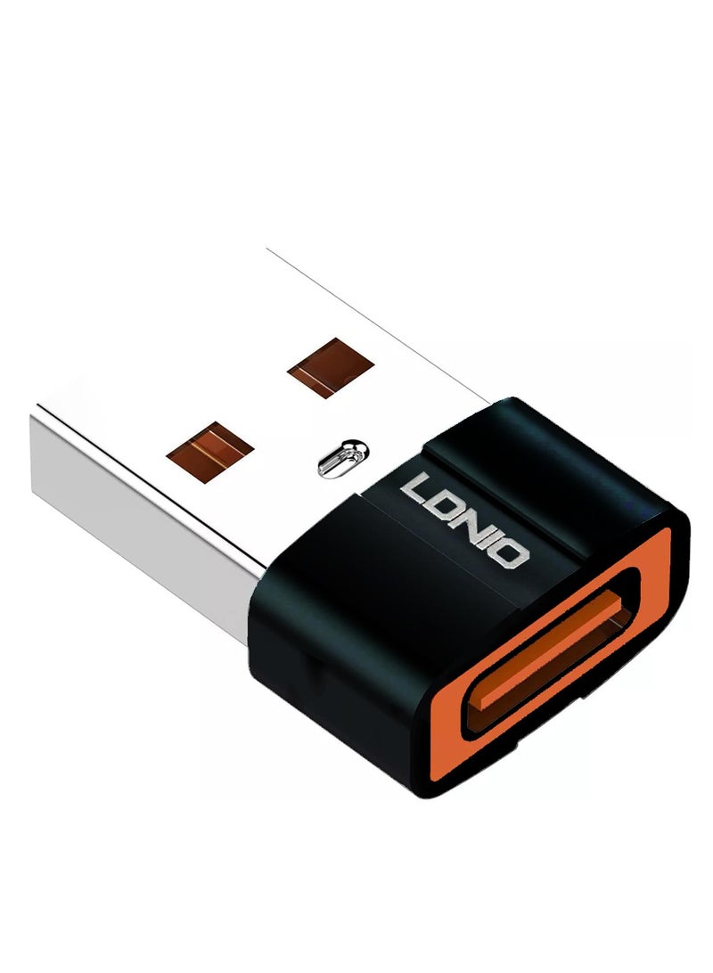لدنيو محول سريع النقل من USB-C أنثى إلى USB ذكر LC150، محول USB-C إلى USB-A صغير الحجم - سرعة نقل بيانات عالية وتصميم صغير خفيف الوزن - متوافق مع أجهزة الكمبيوتر المحمولة والهواتف والأجهزة اللوحية والسيارات - مادة الألومنيوم السوداء القوية والأنيقة - مناسب للشحن ونقل الملفات وتوصيل الأجهزة بسهولة  - Image 1