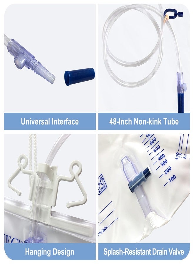 DWCHECK 5 Pack Urinary Drainage Bag with Anti-Reflux Chamber,2000mL Urine Bags with 48" Tube Drainage,Splash-Resistant Drain Spout,Clips and Hanging Hook,Disposable Urine Bags for Men - Image 5