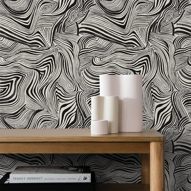Tempaper x Novogratz Waverly White & Black Zebra Marble Removable Peel and Stick Wallpaper, 20.5 in X 16.5 ft, Made in The USA - Image 3