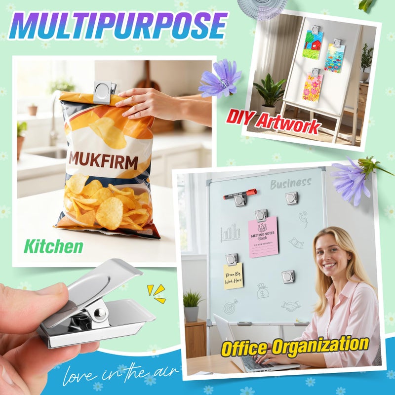 MUKFIRM 12 Pack Large Magnetic Clips Heavy Duty, Strong Magnet Clips for Notes, Fridge Magnets, Refrigerator Magnets Clip for Organization, Chip Clip Magnets for Whiteboard, Classroom, Cruise, Office - Image 4