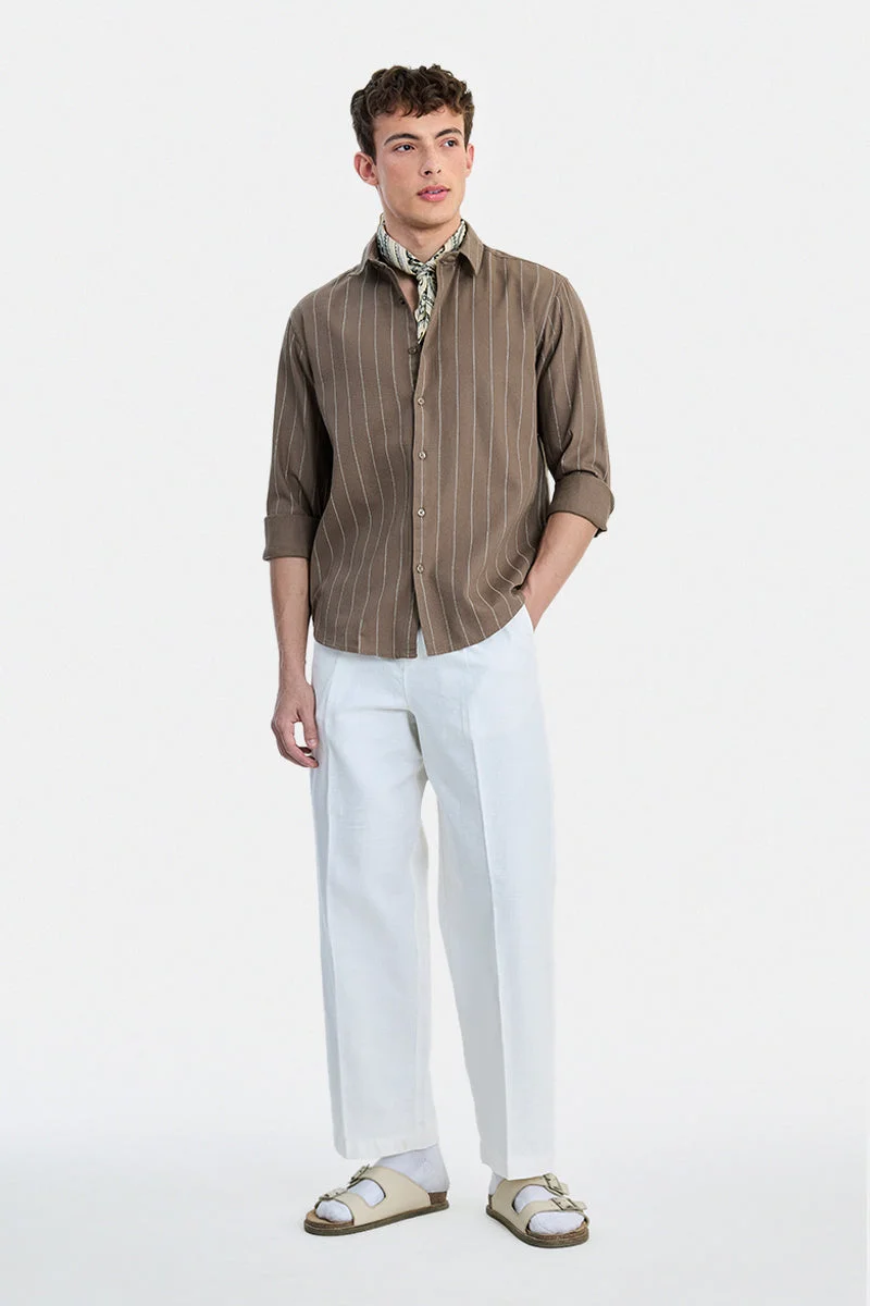 سنيتش Khaki Striped Long Sleeve Regular Fit Shirt