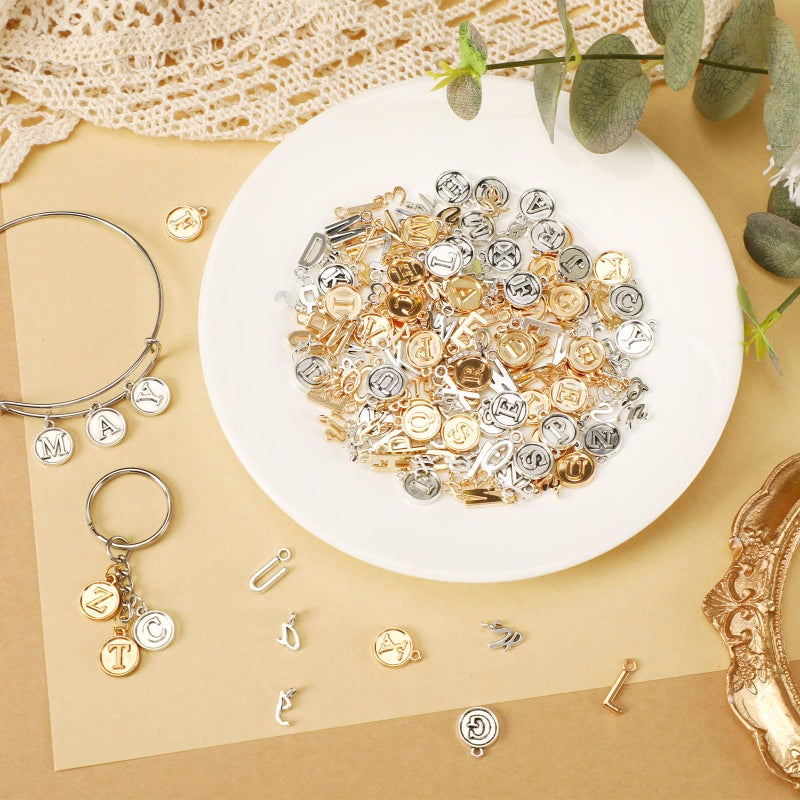 SANNIX 156Pcs/6 Sets Alphabet ABC Letter Charms 3 Styles Capital A-Z Charms DIY Bracelet Necklace Pendants with 200Pcs Open Jump Rings for Jewelry Making (KC Gold & Antique Silver) - Image 3
